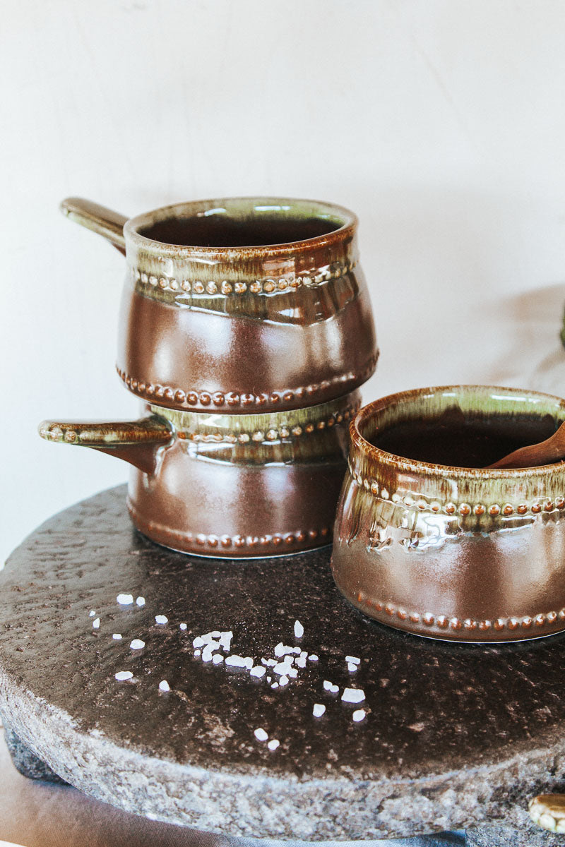 vintage boho nz made crown lynn titian soup bowls with stick handle