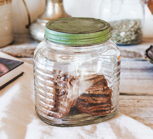 vintage bushells storgae jar with metal lid