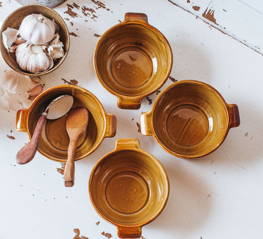 vintage boho crown lynn amber gold glazed serving soup bowls