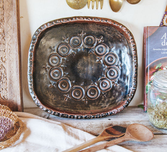 vintage nz handmade studio pottery serving dish