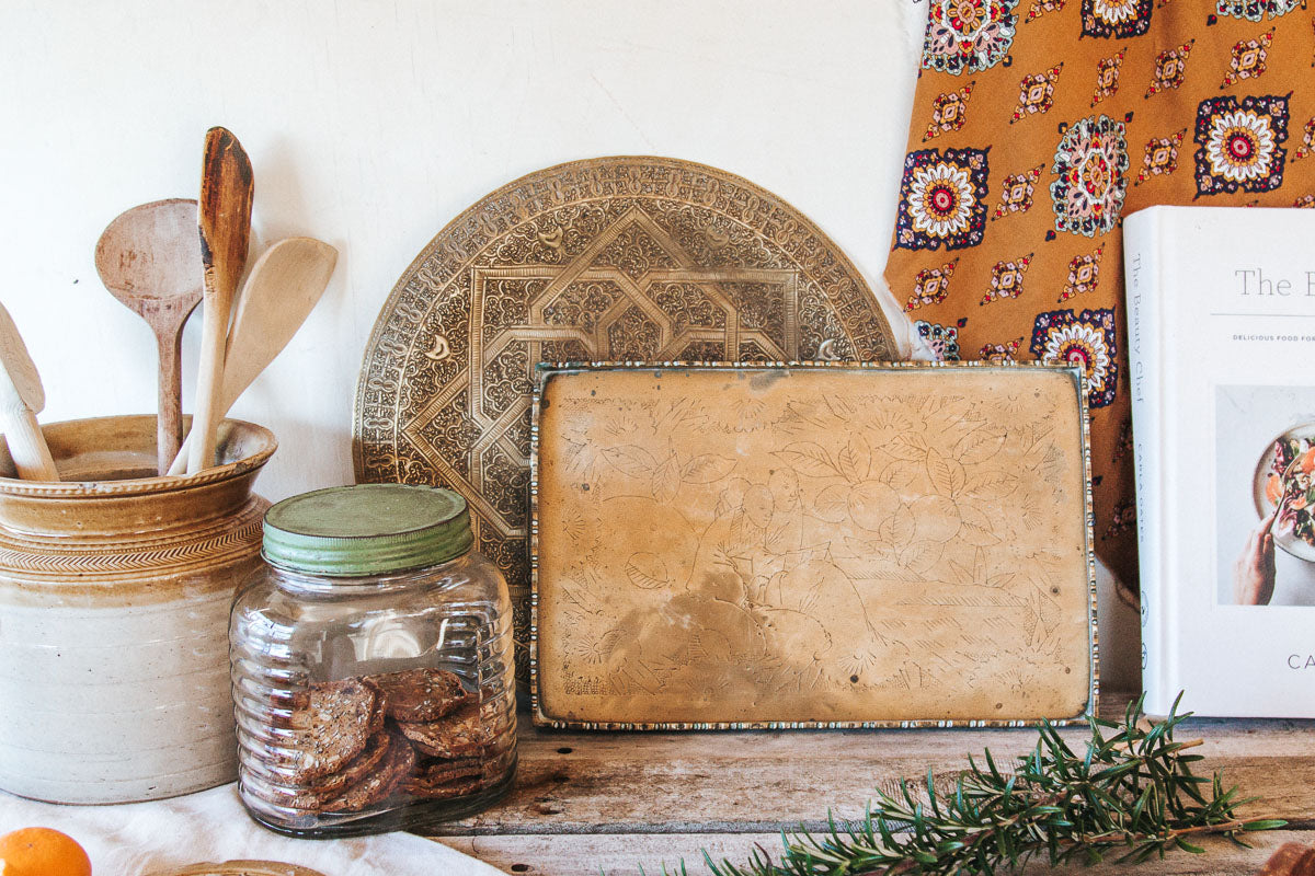 vintage boho ethnic moroccan brass serving tray