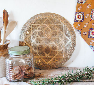 vintage boho ethnic moroccan brass serving tray 