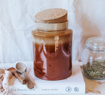 vintage boho temuka cobblestone storage jar with cork