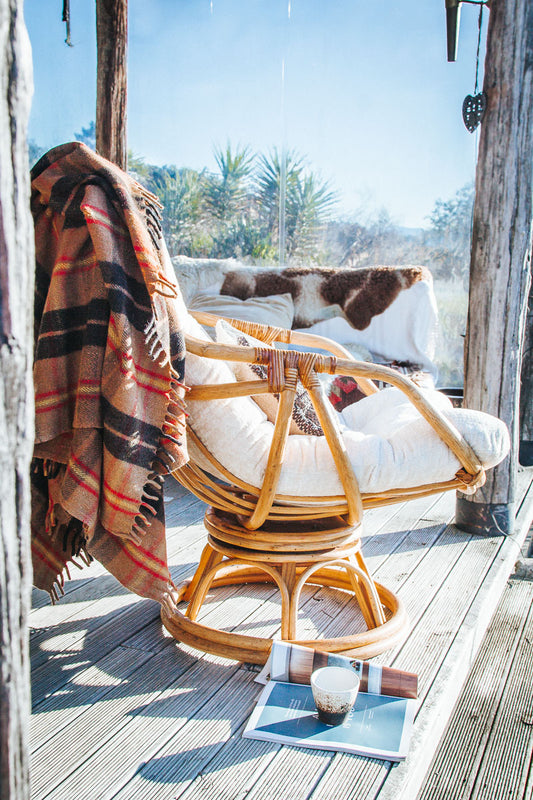 vintage retro wool woollen travel rug with tassles
