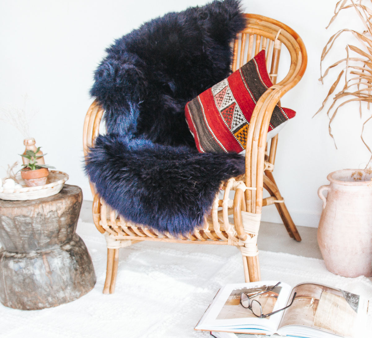 boho nz longwool sheepskin in dark midnight navy blue