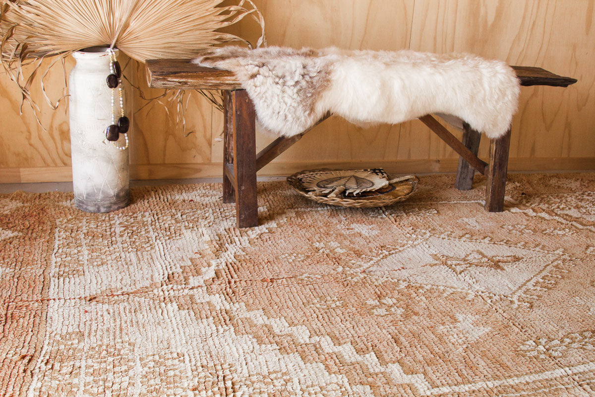 vintage moroccan rug boujaad boho style in peach and ivory orange tangerine