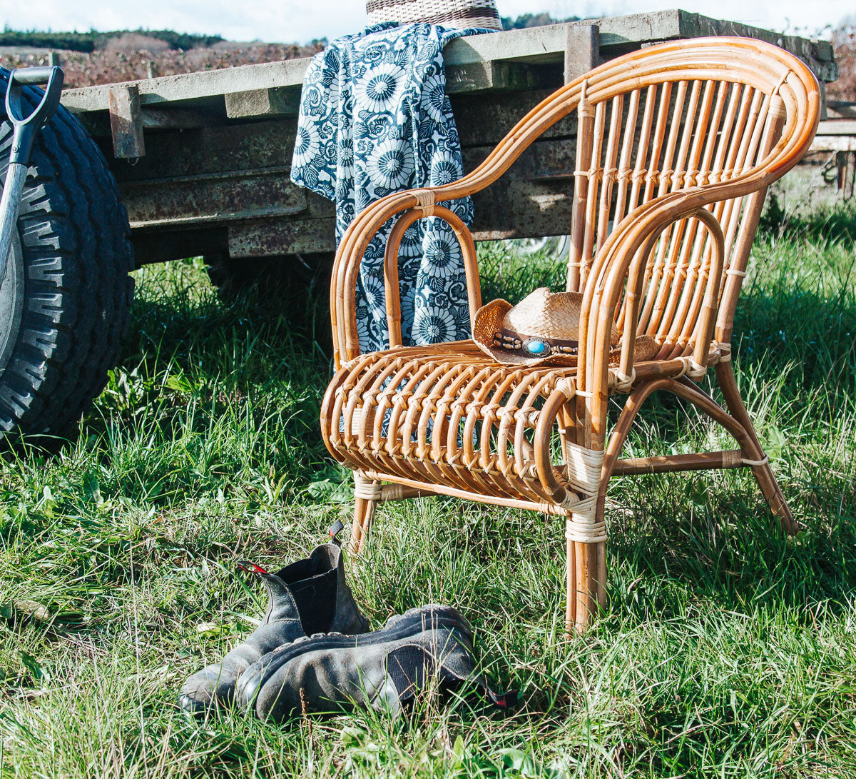 cane rattan boho verandah chairs and outdoor side table