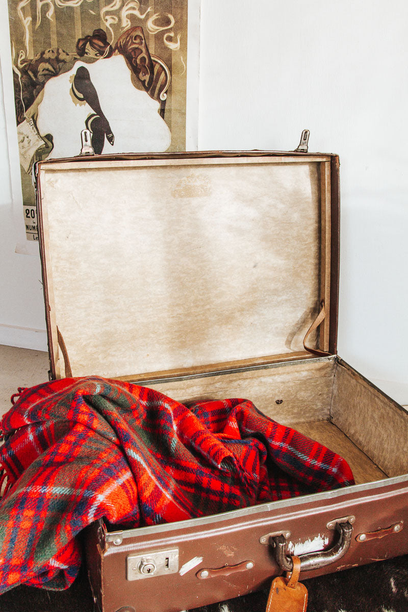 antique vintage boho suitcase with leather straps