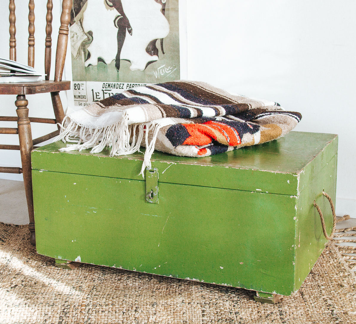 vintage boho wooden storage toy box chest in green