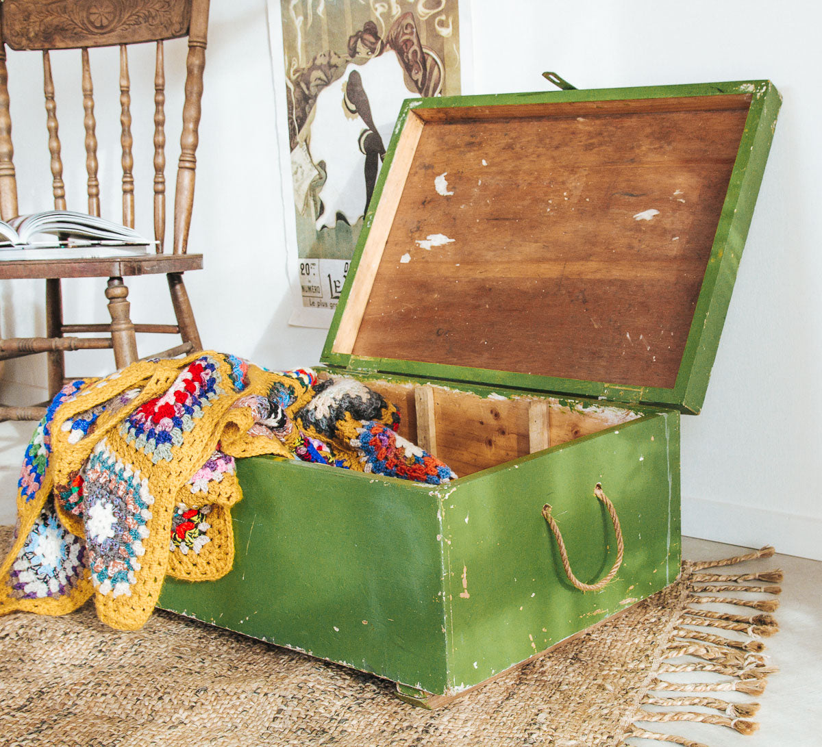 vintage boho wooden toy chest trunk