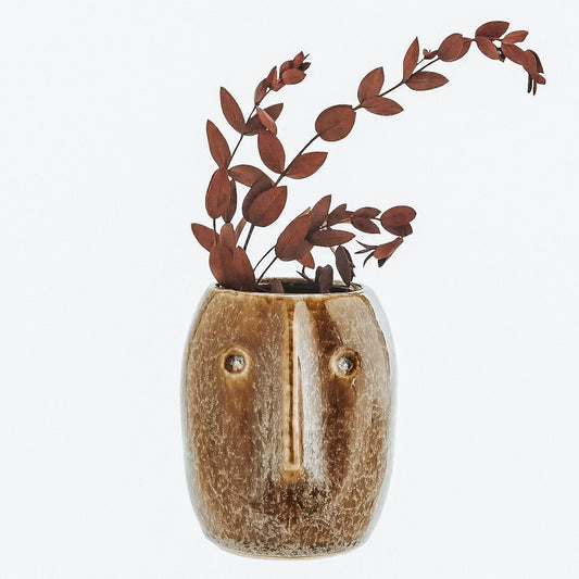 Ceramic Face Flower Pot (Brown) - NEW