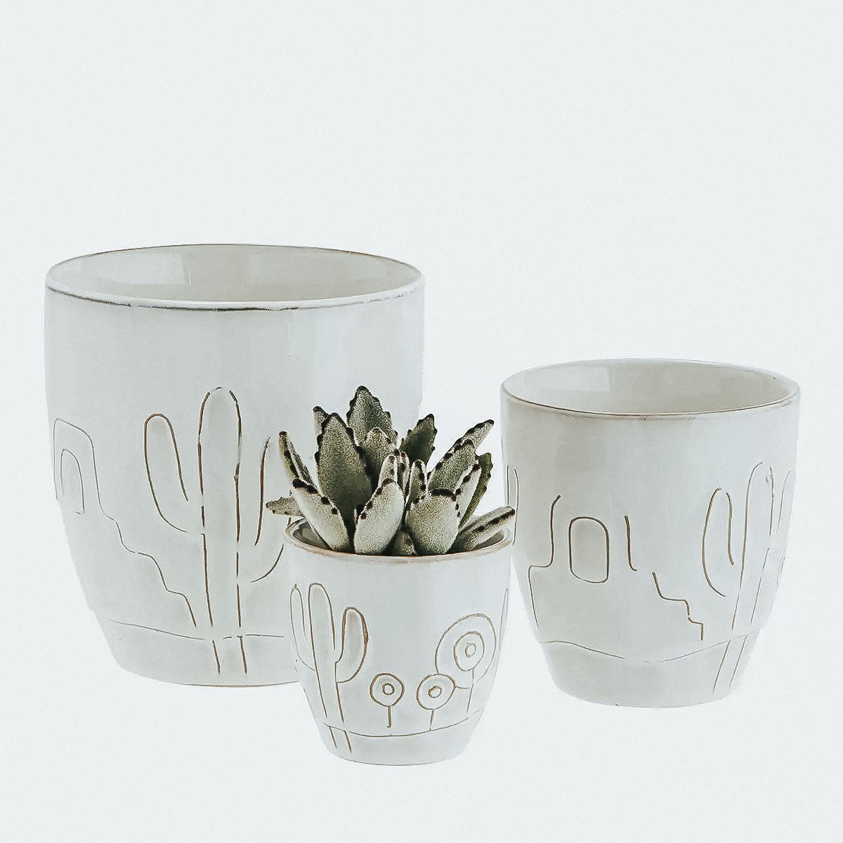boho madam stoltz ceramic stoneware set of 3 cactus flower pot planters