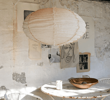 boho halo round 60cm fringed linen designer lightshade pendant light bamboo and natural linen fabric