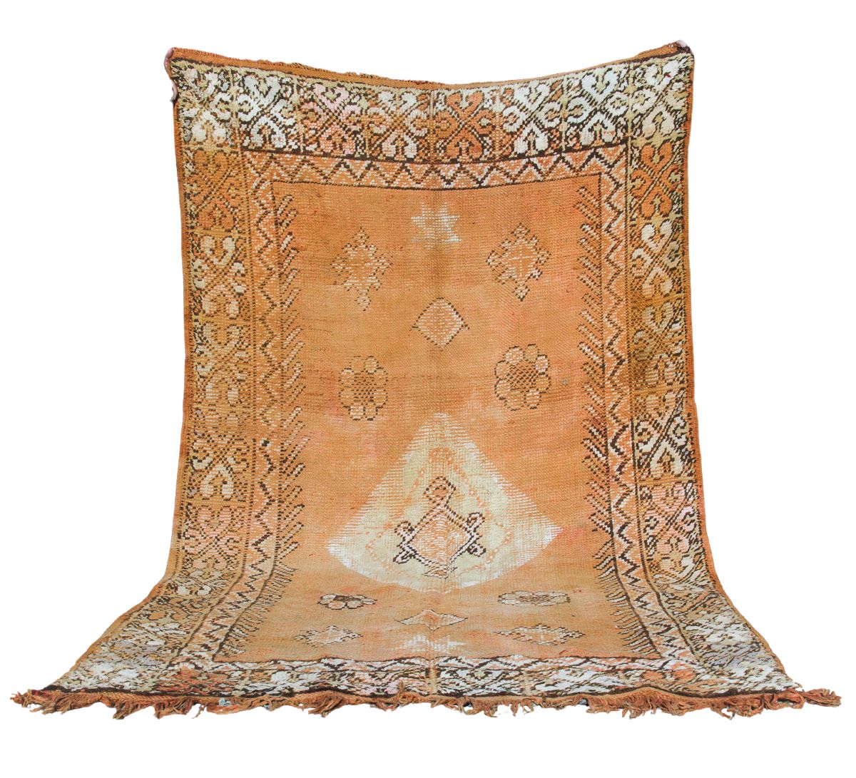 vintage boho wool woollen moroccan boujaad rug in terracotta peach tones