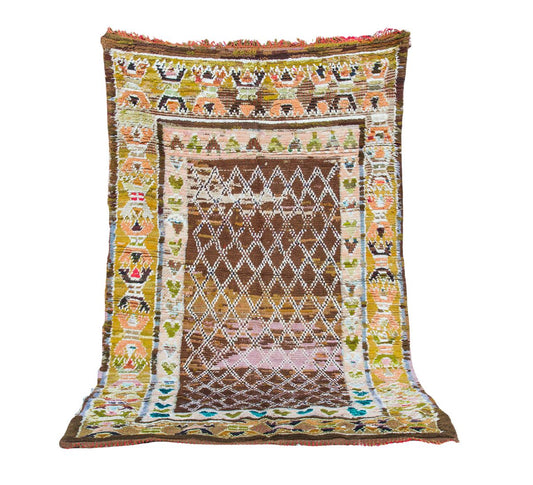 Vintage moroccan boujaad boucherite rug with tassles