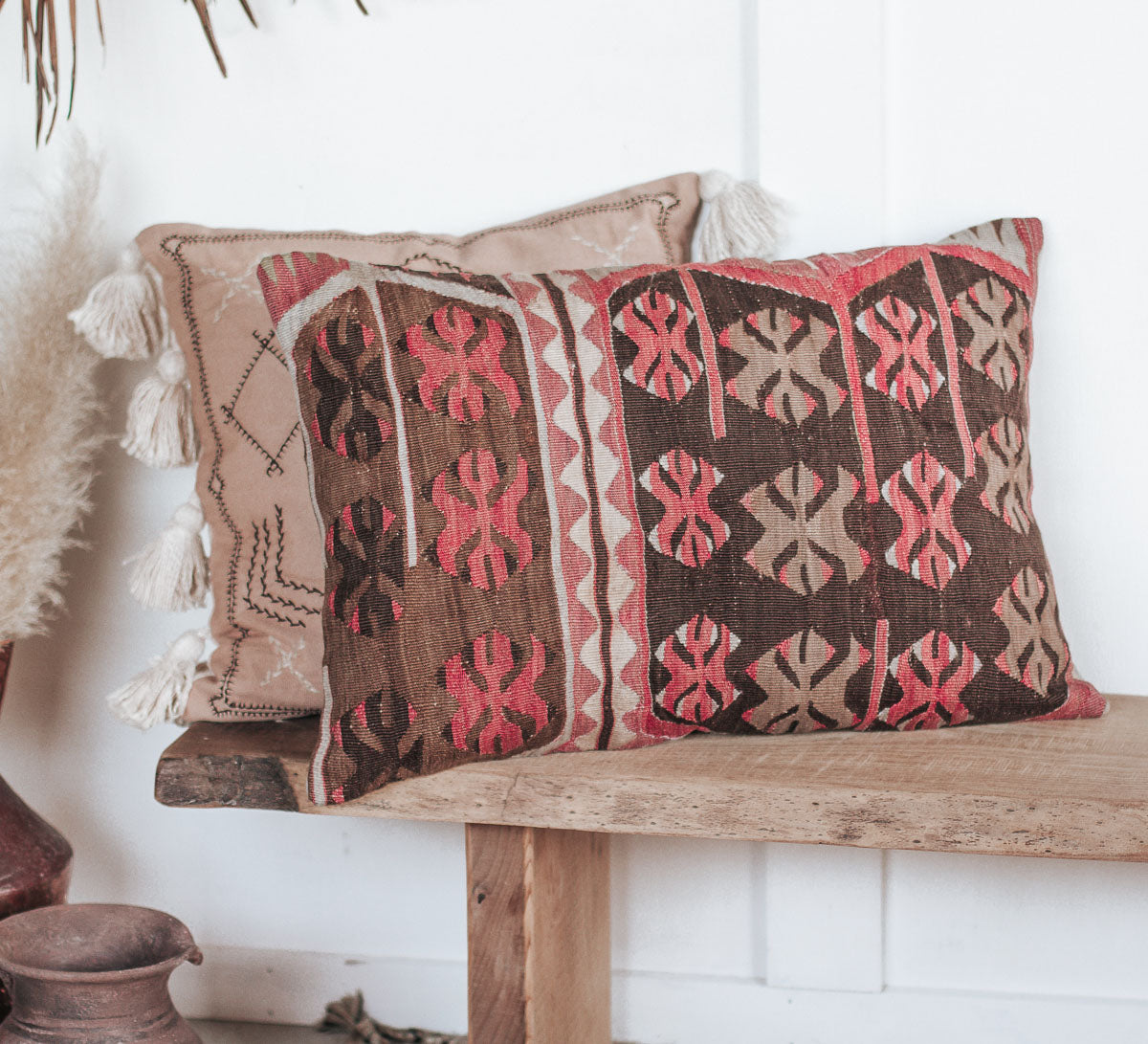 vintage boho wool kilim turkish cushion throw pillow