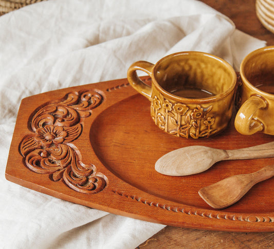 vintage boho indian handcarved wooden serving tray platter