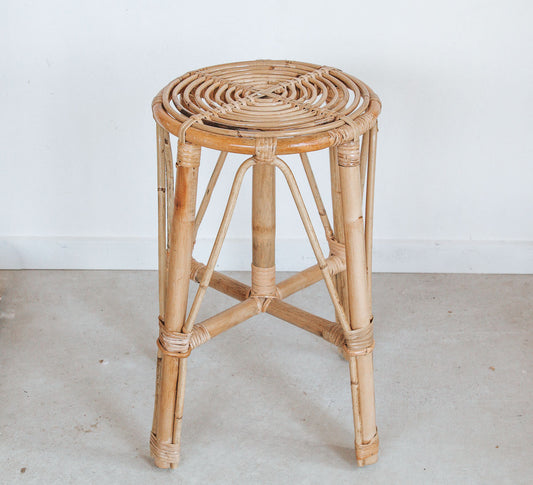 boho rattan cane bamboo spiral kiddies stool plantstand footstool boheme home