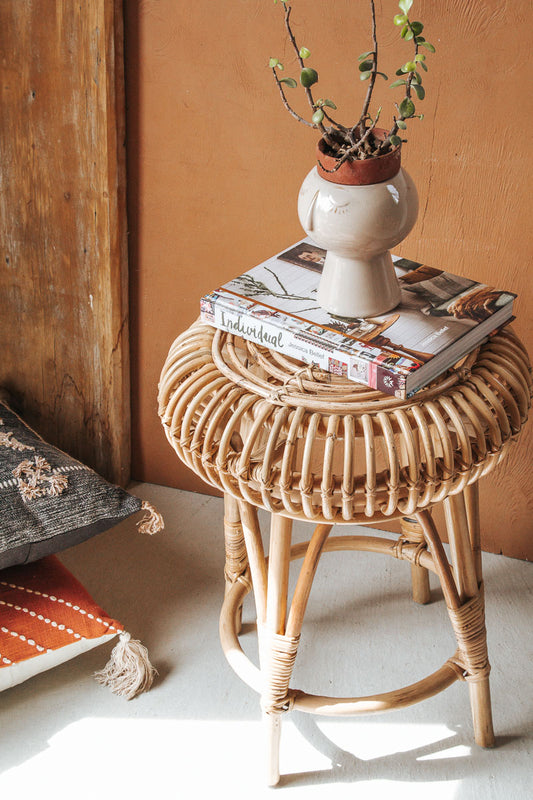 boho rattan cane bamboo side table stool plantstand boheme home a&c homestore