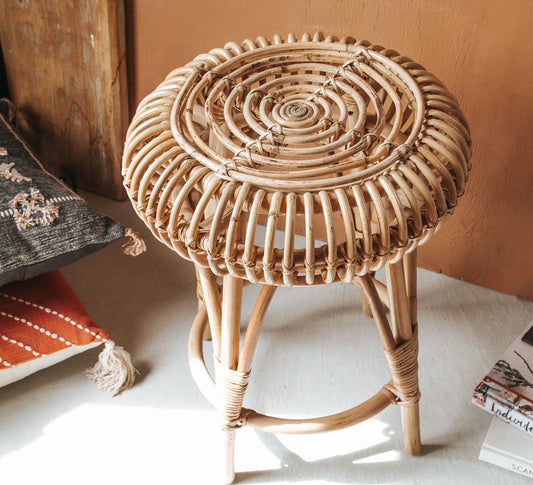 boho rattan cane bamboo side table stool plantstand boheme home a&c homestore