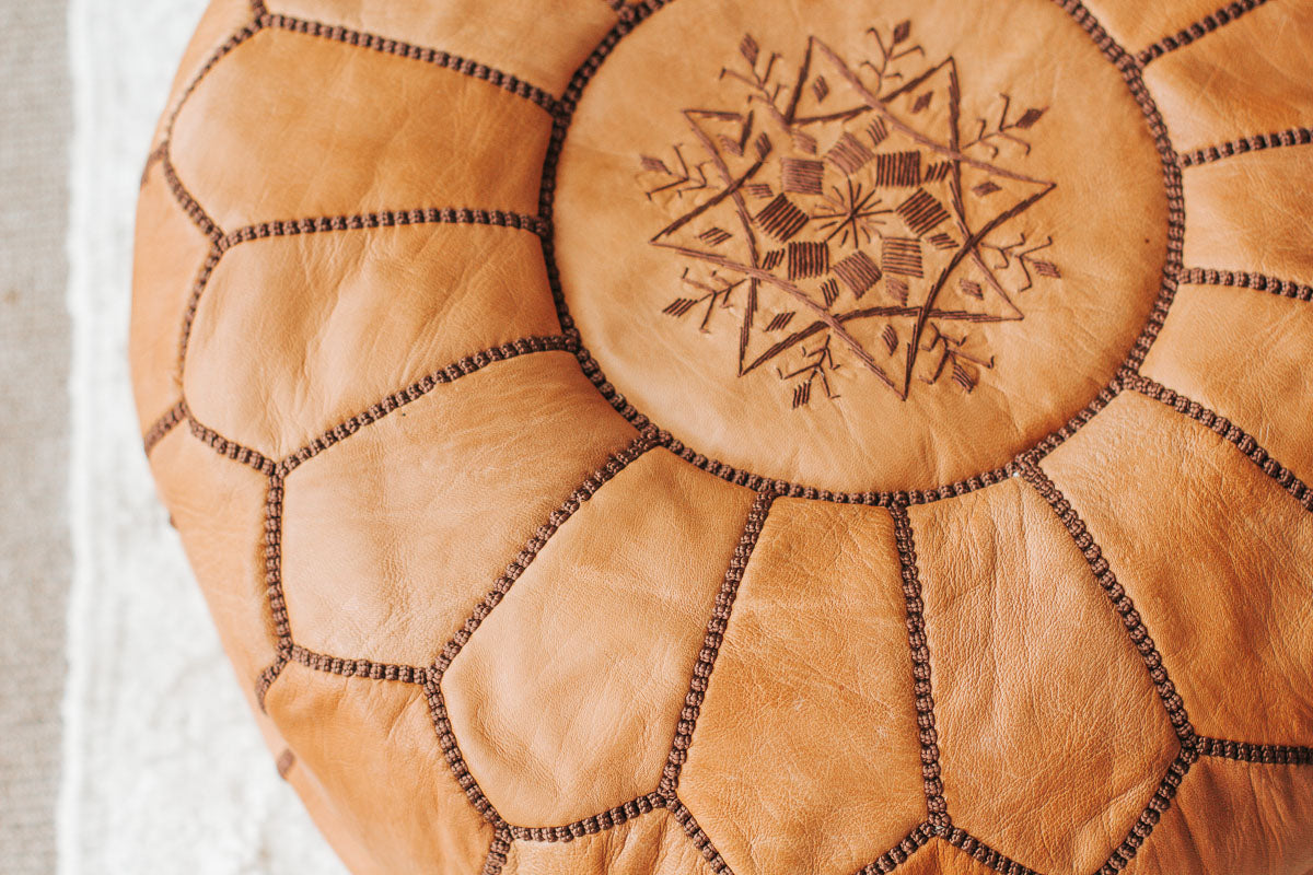 boho leather tan moroccan floor pouf ottoman