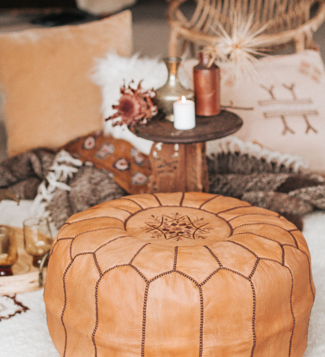 Leather deals pouf footstool