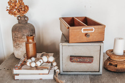 vintage antique wooden filing office tray storage