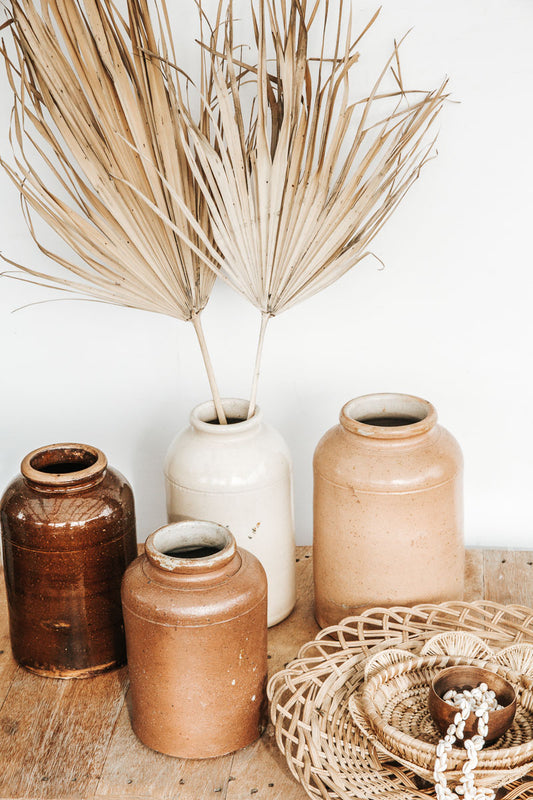 vintage cream stone crock vase