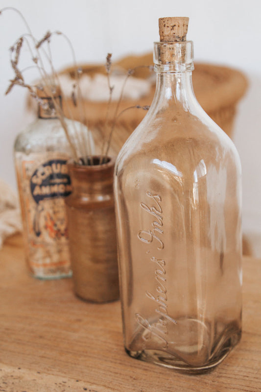 vintage glass antique bottle stephens ink with cork