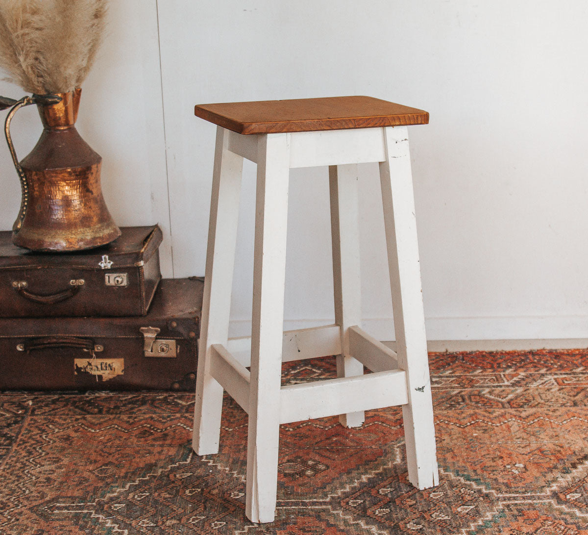 vintage antique wooden boho rimu bar stool barstool