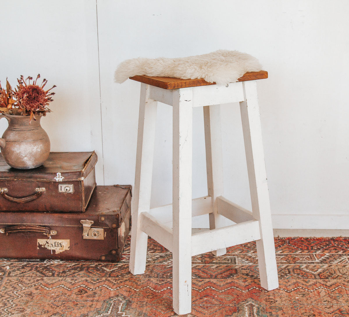 vintage antique wooden boho rimu bar stool barstool