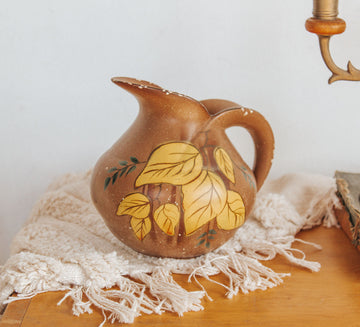 antique vintage boho pottery pitcher with yellow flowers made in England