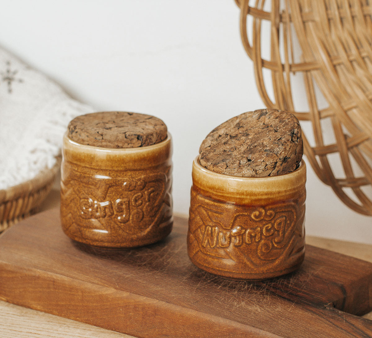 vintage boho orzel nz pottery spice jars with cork