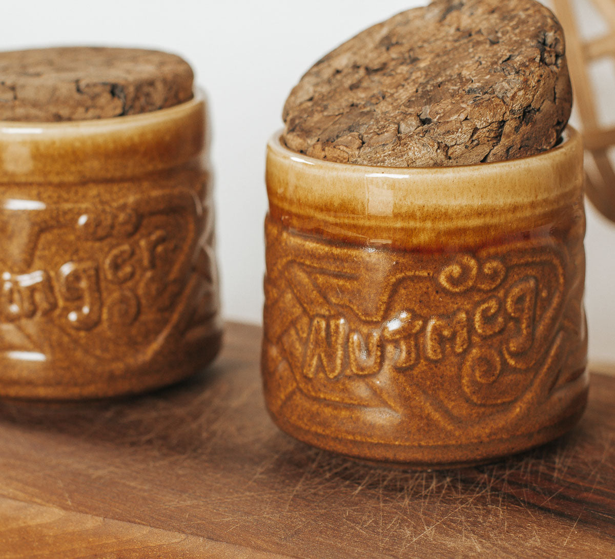 vintage boho orzel nz pottery spice jars with cork